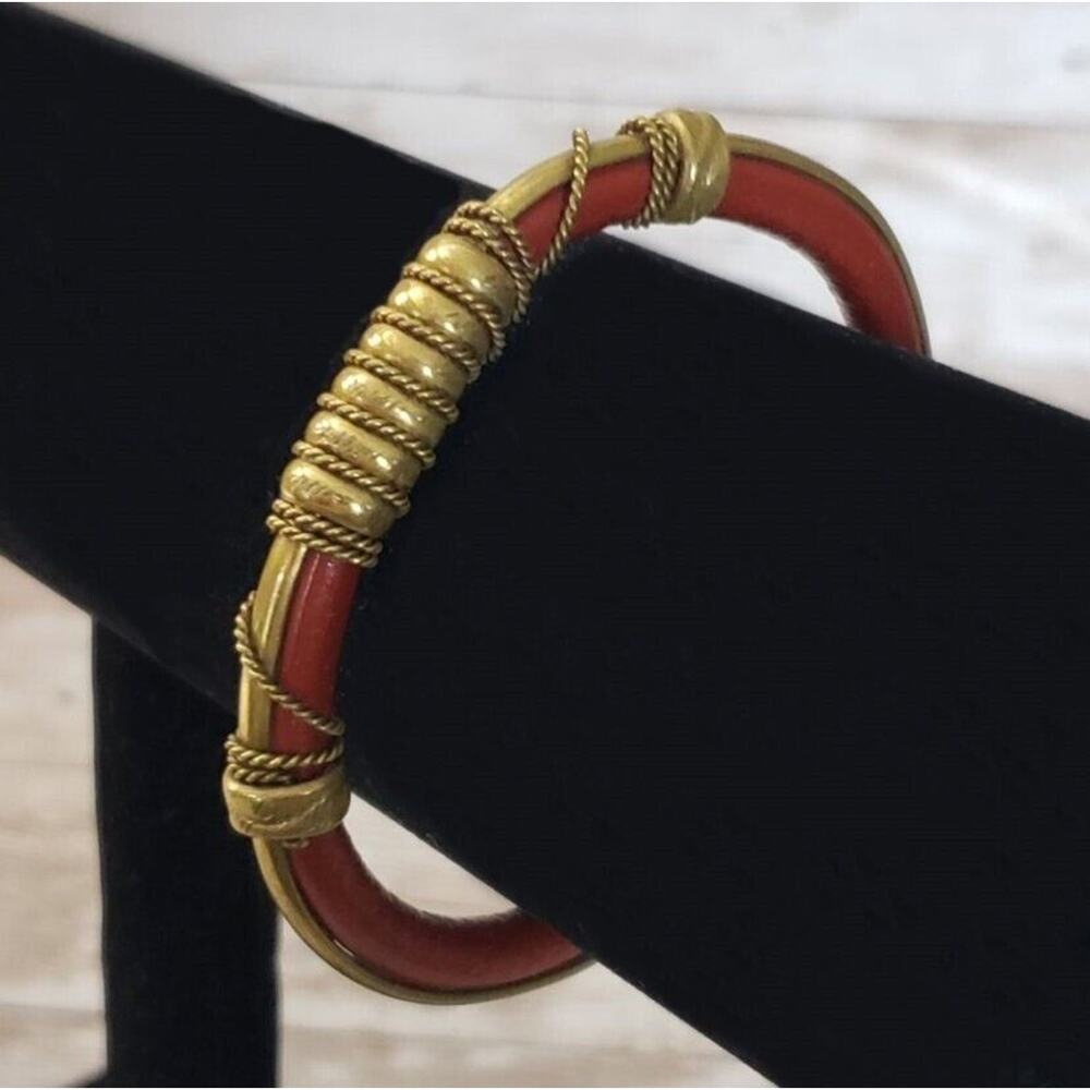 Vintage Bracelet / Bangle Brass & Red Tone Roman Style